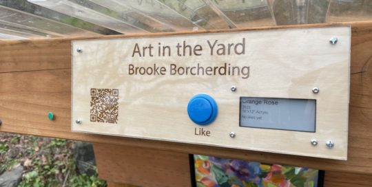 Art in the Yard sign with physical like button